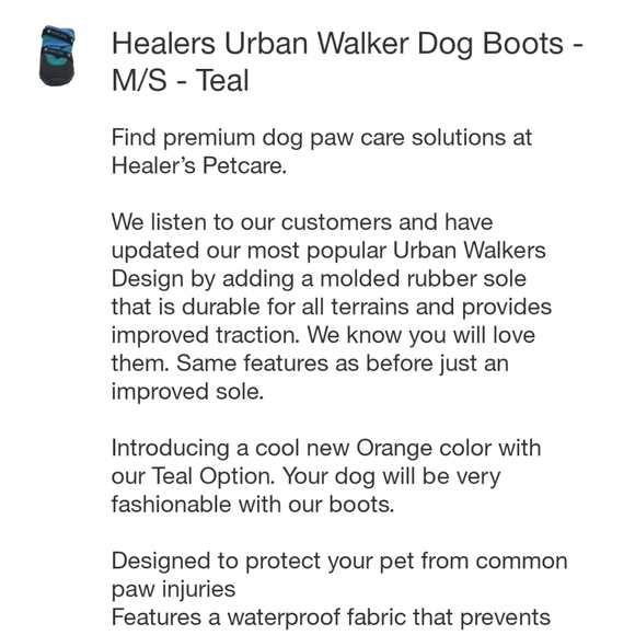 Healers Urban Walker Dog Boots -  M/S - Teal - Picture 5 of 9
